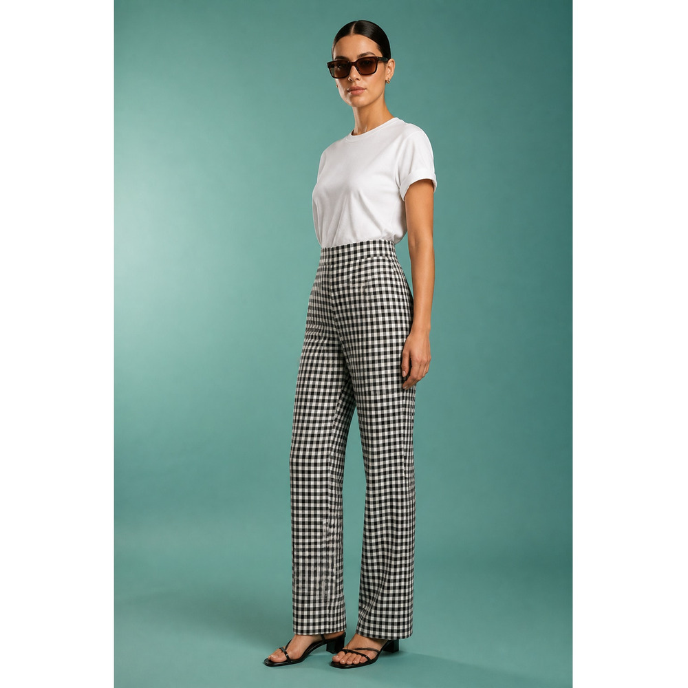 J. Jill Black White Pull On High Rise Stretch Pants Navy Gingham Womens Size 12